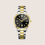 Rotary Mens Heritage Black Dial Two-Tone Silver Bracelet Round Watch GB05521-04