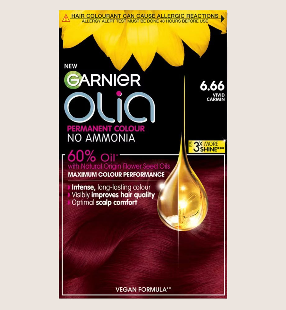 Garnier Olia 6.66 Vivid Garnet Red: 100% Grey Coverage, No Ammonia, for vibrant, lasting color