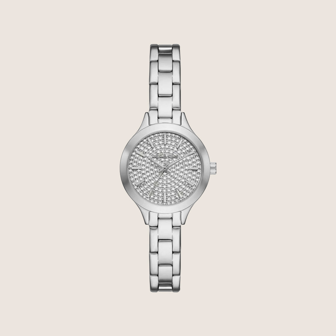 Michael Kors Women's Aspyn Clear Stone-Set Silver Dial Watch MKO1088