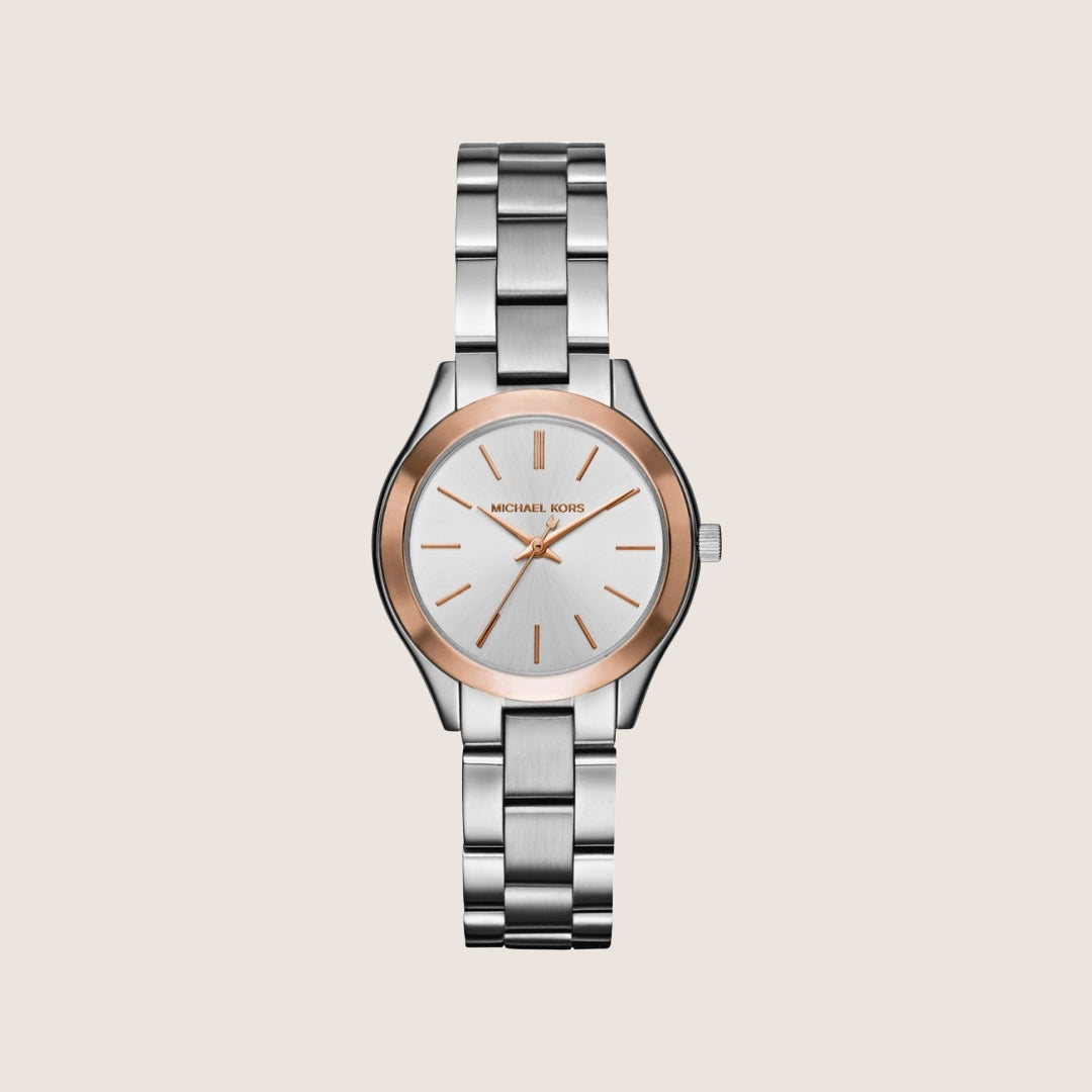 Michael Kors Women's Slim Runway Silver Dial Two Tone Case Watch MK3514