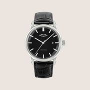 Rotary Mens Heritage Automatic Black Dial Black Leather Round Watch RGS10001-04