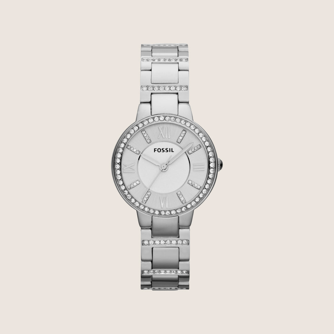 Fossil Women's Virginia Silver Crystal-Set Bracelet Analogue Watch ES3282