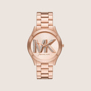 Michael Kors Women's Slim Runway Clear Stone-Set Rose Gold Dial Watch MK4733