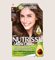 Garnier Nutrisse Ultra Crème Vegan Dye, 6 Light Brown: Soft, natural colour with brilliant shine Vegan Formula
