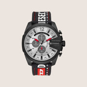 Diesel Mens Mega Chief Chronograph Silver Dial Textile Strap Watch DZ4512