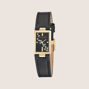 Ted Baker Ladies Lileey Gold Black Leather Strap Rectangle Watch BKPLLF503