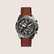 Fossil Mens Bronson Gunmetal Chronograph Leather Watch FS5855