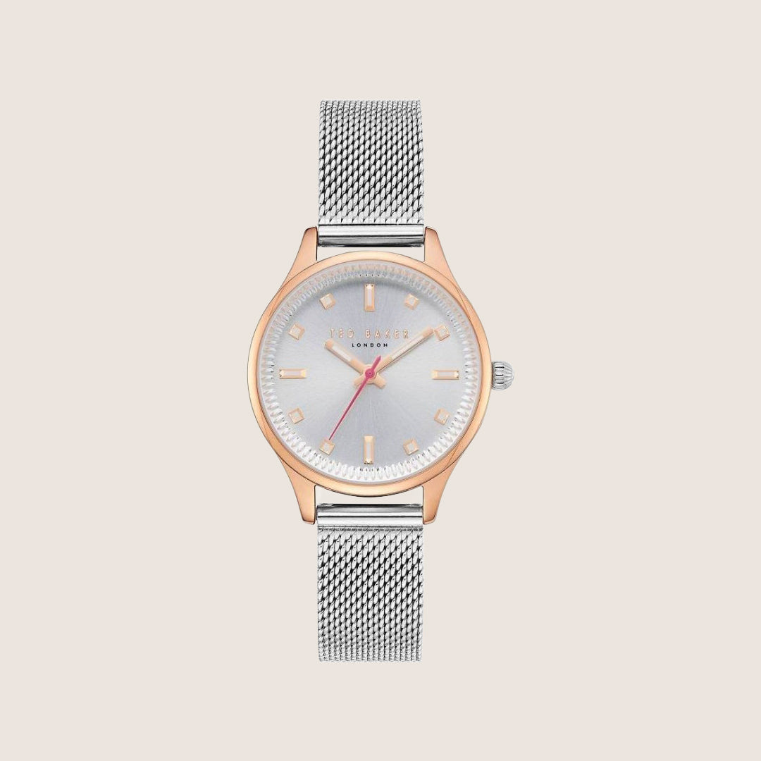 Ted Baker Ladies Rose Gold Silver Dial Bracelet Watch TE50650003
