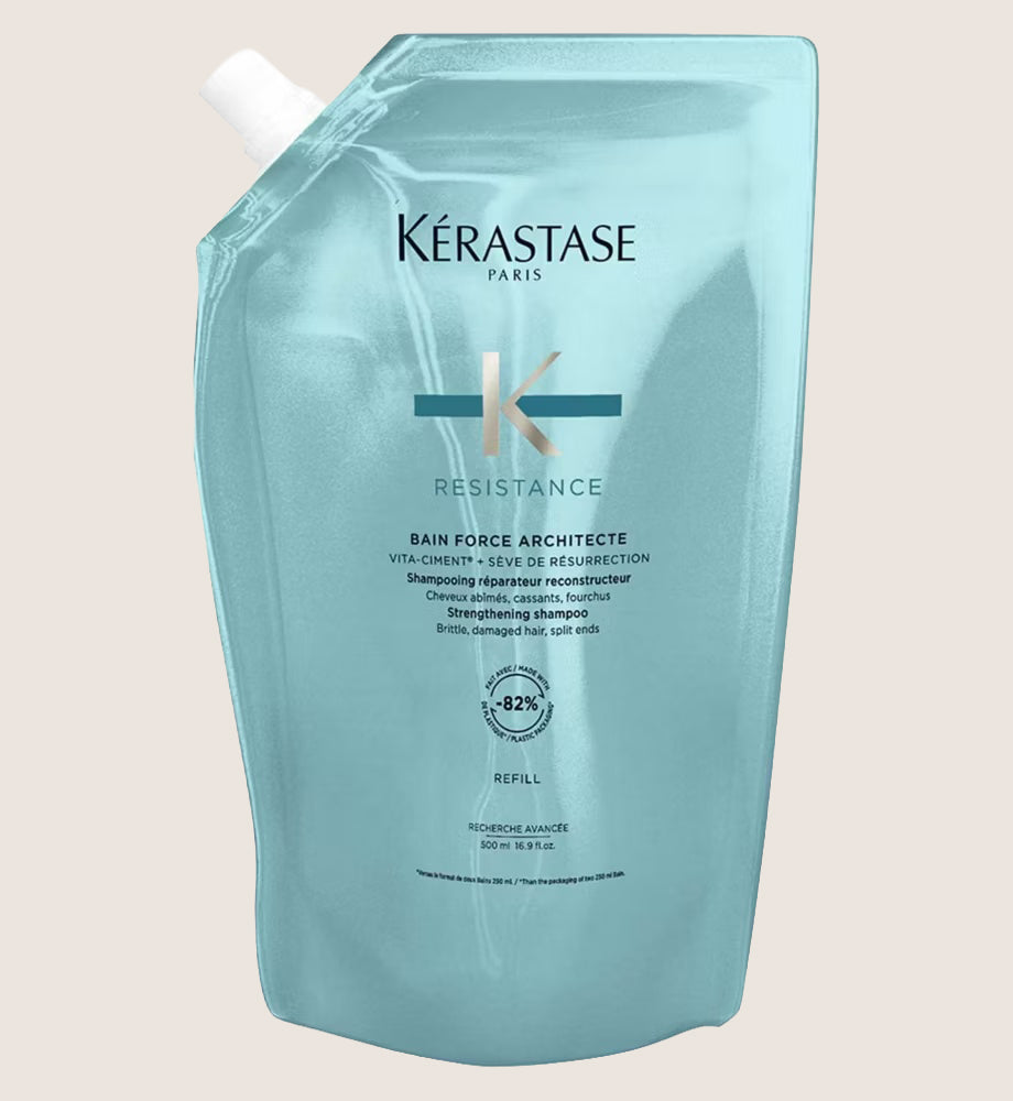 Kérastase Resistance Shampoo Strengthening and Fortifying Refill Pouch for Damaged, Brittle Hair with Vita-Ciment Complex Fortifying Treatment 500ml