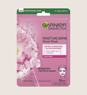 Garnier Moisture Bomb Sakura & Hyaluronic Acid Face Sheet Mask Hydrating & Glow Reviving With Hyaluronic Acid 28g