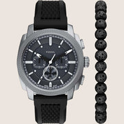 Fossil Men's Machine Watch & Bracelet Gift Set Black Silicone FS6145SET