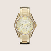 Fossil Women's Riley Gold Crystal Bracelet Day/Date Analogue Watch ES3203