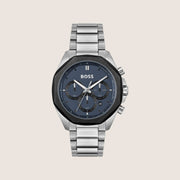 BOSS Men's Chronograph Blue Dial Tachymeter Silver Bracelet Watch 1514015
