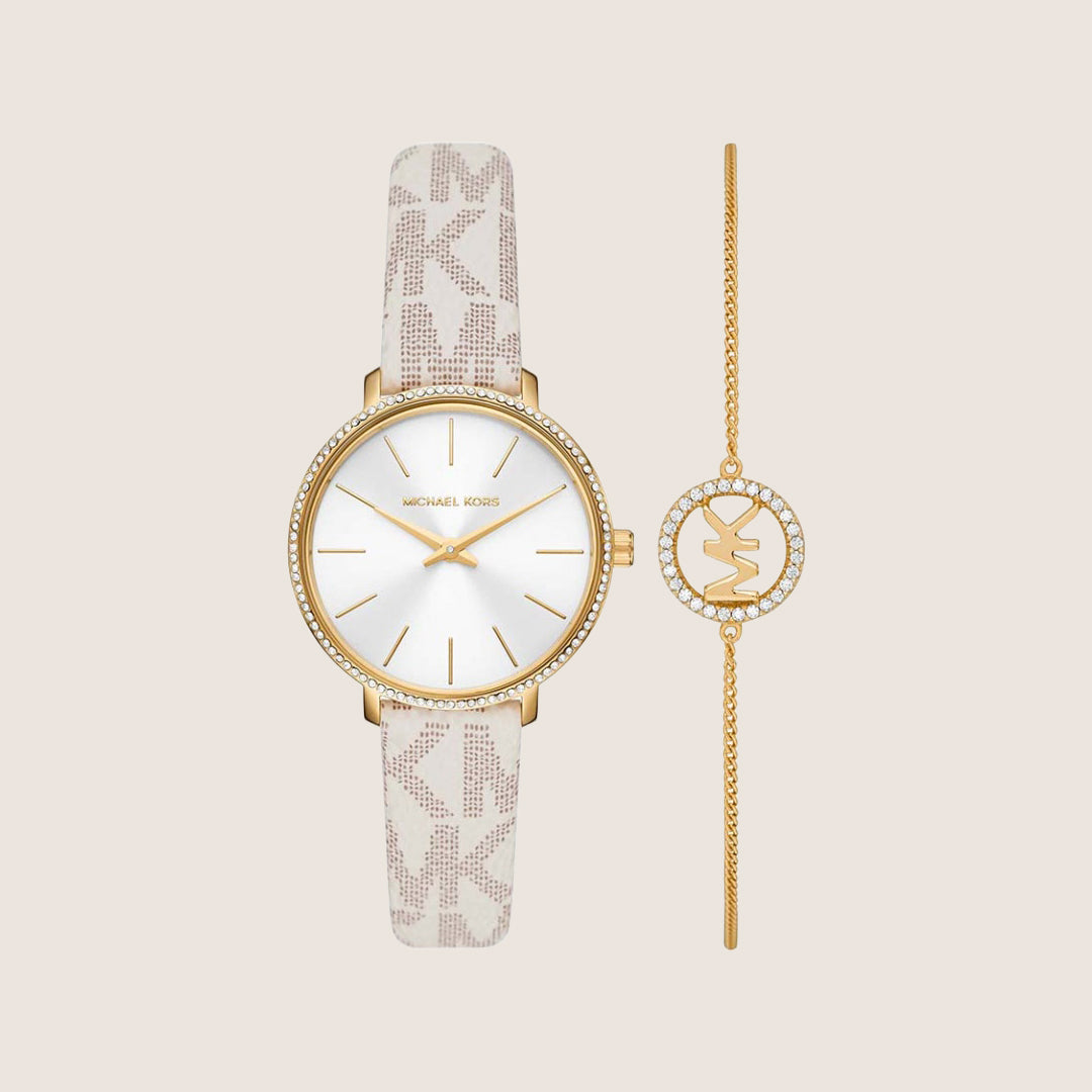 Michael Kors Women's Pyper Clear Stone-Set White Dial Watch MK1037
