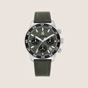 Tommy Hilfiger Men's Watch Green Chronograph Dial Leather Strap 1792188