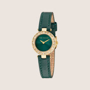 Ted Baker Ladies Jolyye Gold Green Crystal Leather Strap Watch BKPJLS501