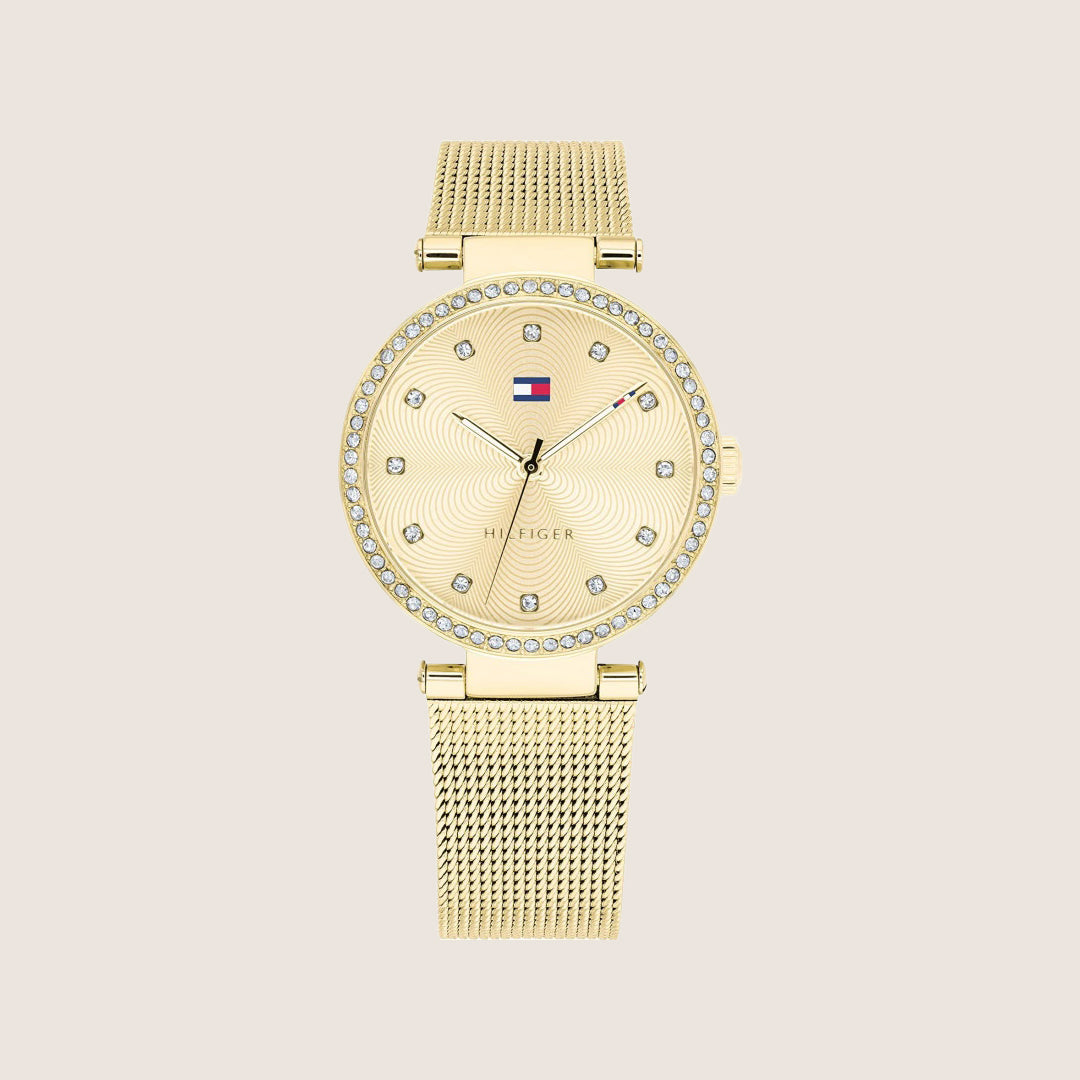Tommy Hilfiger Women's Lynn Gold Dial Gold Milanese Mesh Strap 1782507