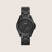 Fossil Women's Riley Black Bracelet Crystal Analogue Day/Date Watch ES4519