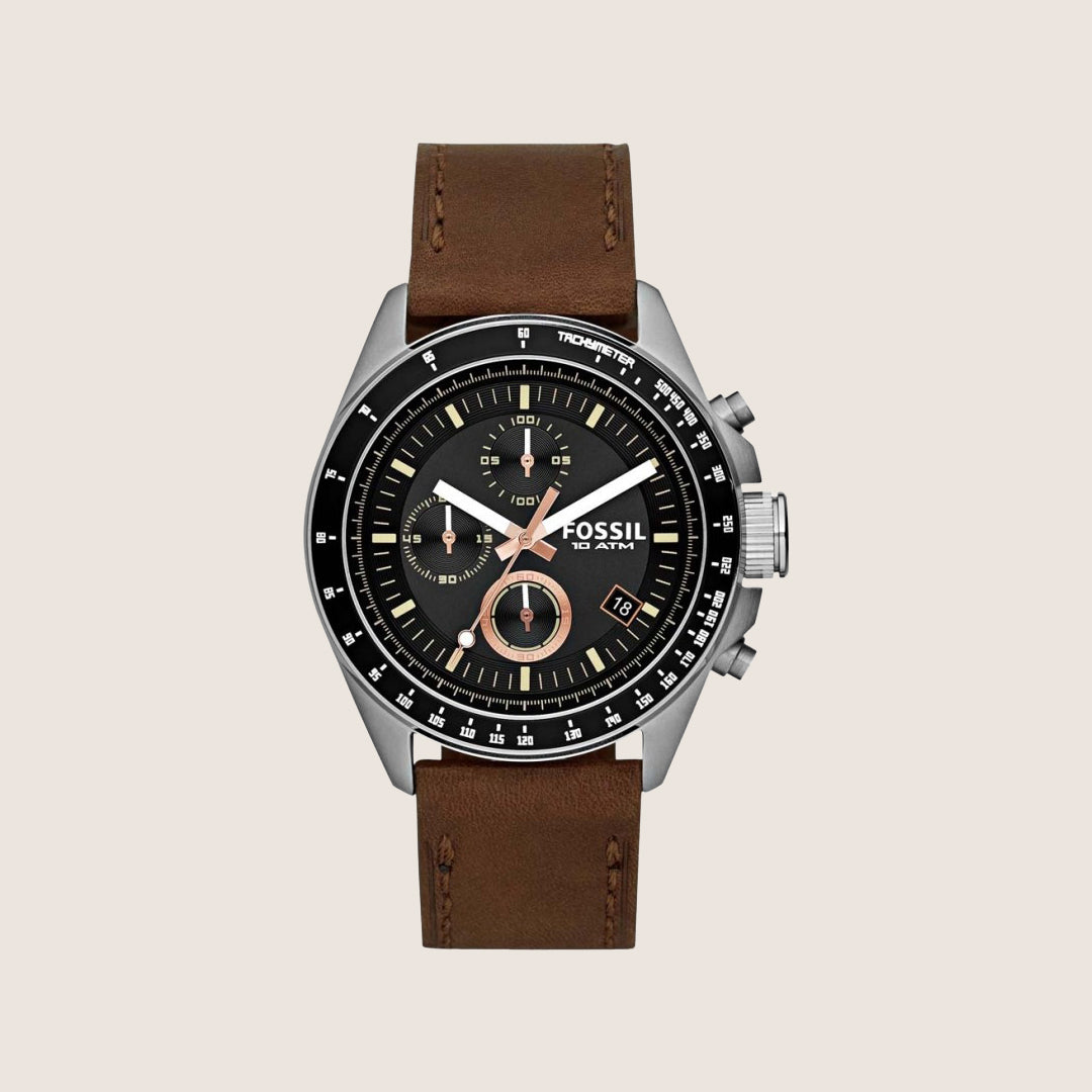 Fossil Mens Decker Black Chronograph Leather Watch CH2885