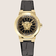 Versace Ladies Watch Gold Case Black Dial Minimalist Design VE3F00222