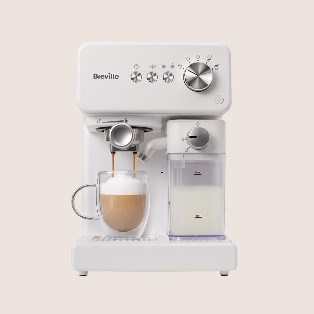 BREVILLE Prima Latte VCF190 Coffee Machine Milk Frother Cup Warmer 15-Bar 1L - White