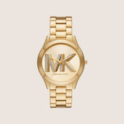 Michael Kors Women's Slim Runway Clear Stone-Set Gold Dial Watch MK4732