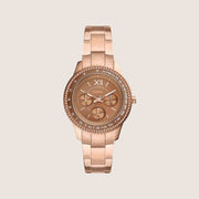 Fossil Women's Stella Rose Gold Tachymeter Bracelet Analogue Watch ES5109