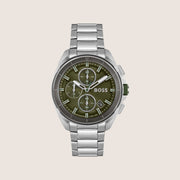 BOSS Men's Volane Chronograph Green Dial Silver Bracelet Watch 1513951