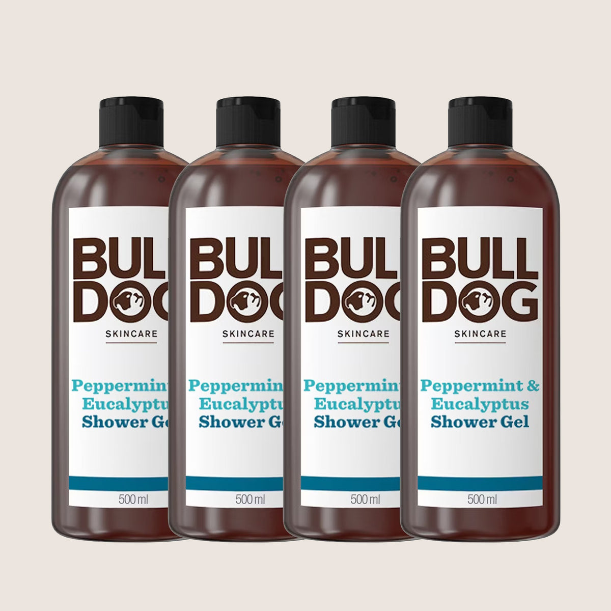 Bulldog Skincare Peppermint & Eucalyptus Shower Gel Bundle Men's Body Wash 4 x 500ml