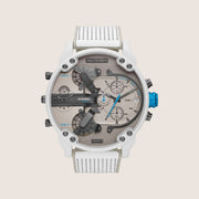 Diesel Mens Mr Daddy 2.0 Chronograph Beige Dial White Strap Watch DZ7419
