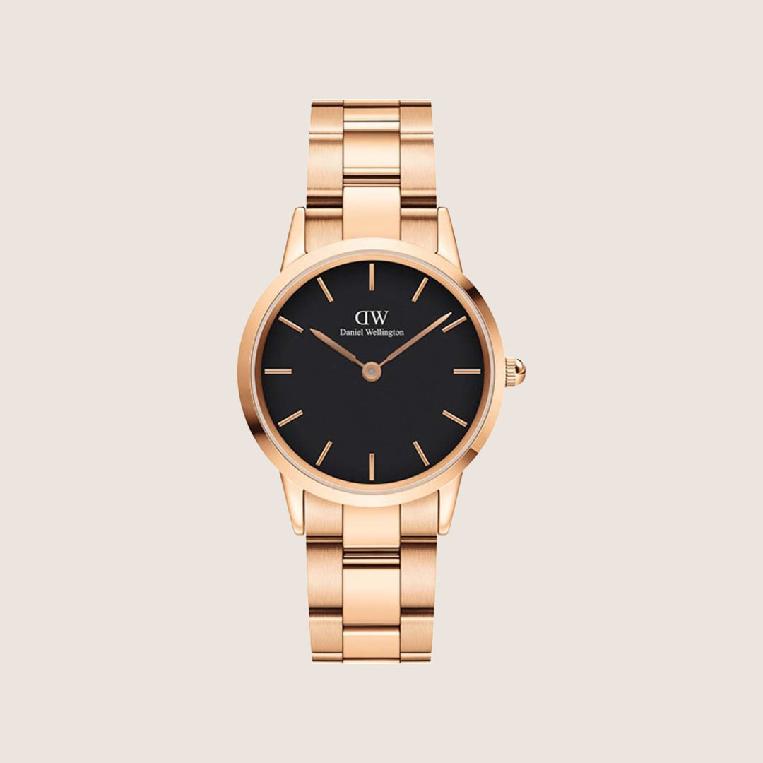 Daniel Wellington Women's Iconic Link Rose Gold Black Dial Watch DW00100212