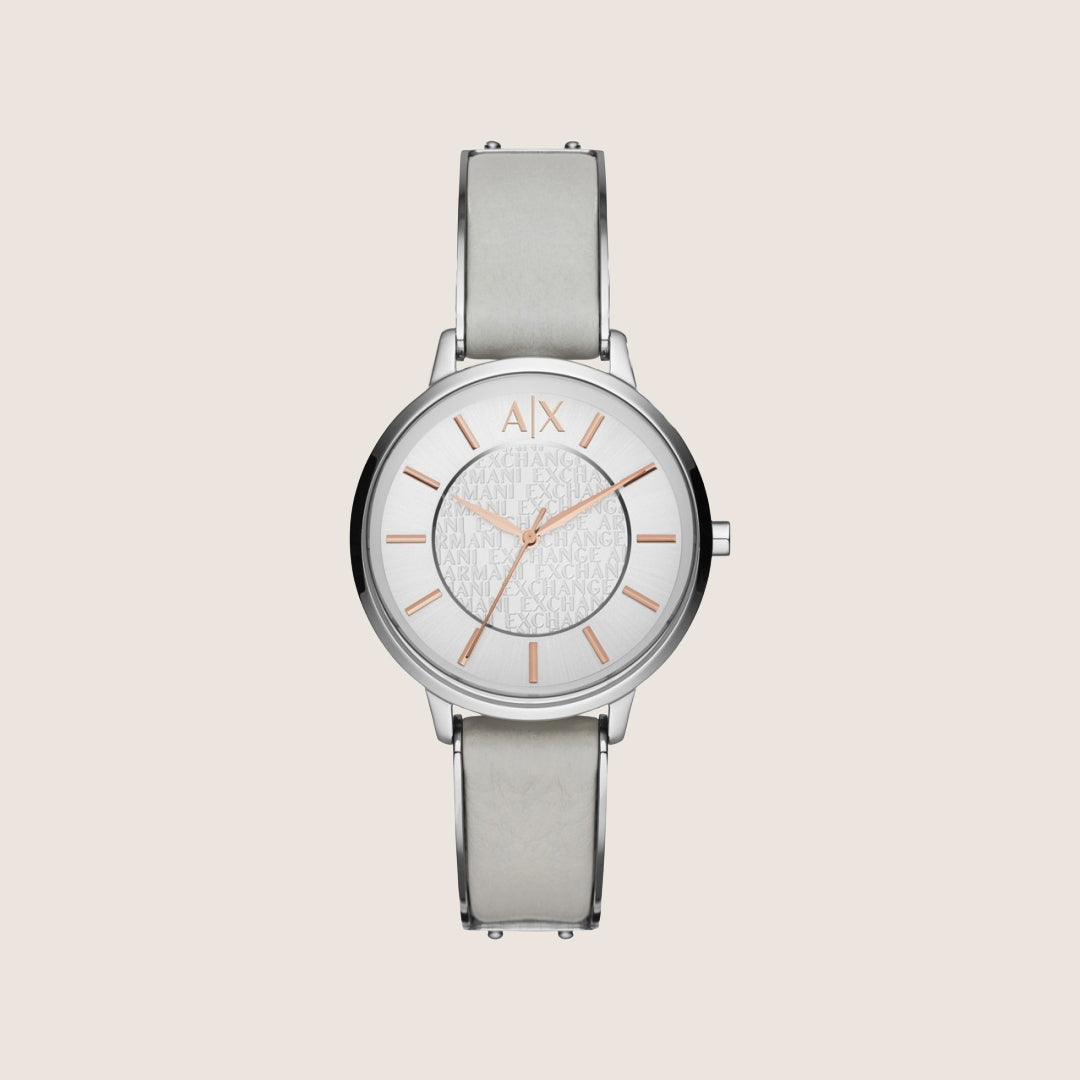 Armani Exchange Women's Dress Watch Grey Leather Silver Dial AX5311