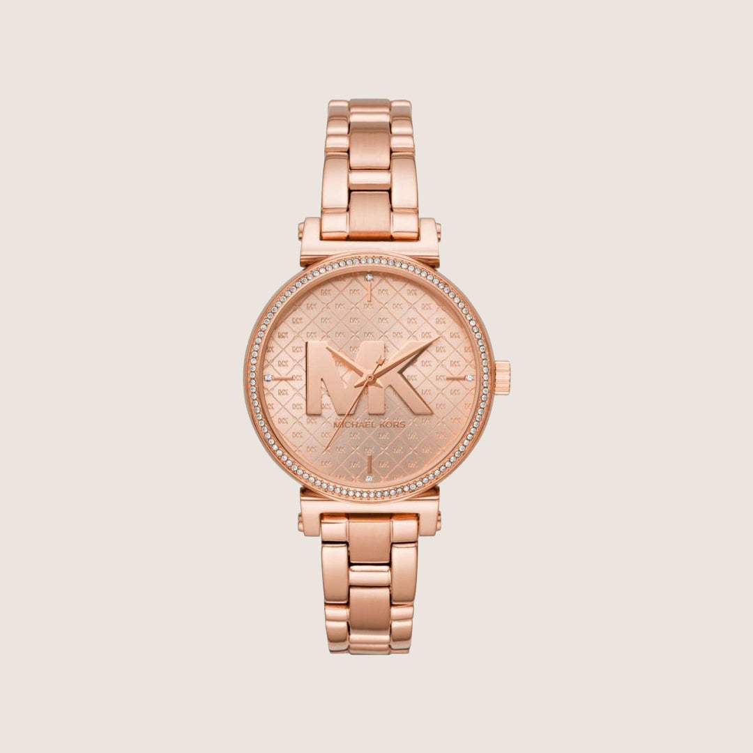 Michael Kors Women's Sofie Clear Stone-Set Rose Gold Dial Watch MK4335