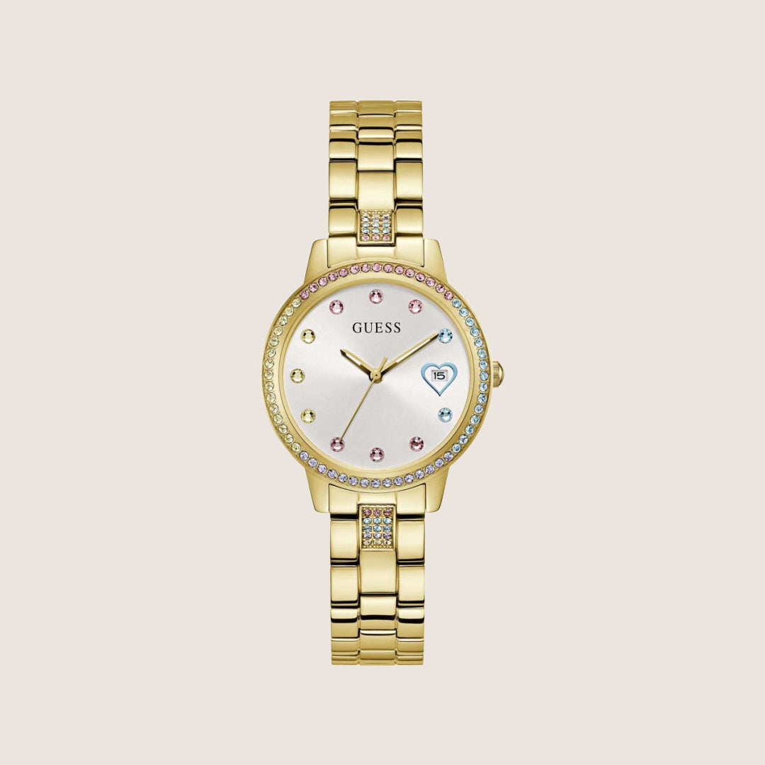 Guess Women's Three Of Hearts Watch Crystal-Set Silver Dial GW0657L2