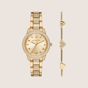 Michael Kors Women's Tibby Clear Stone-Set Gold Dial Watch MK1071SET