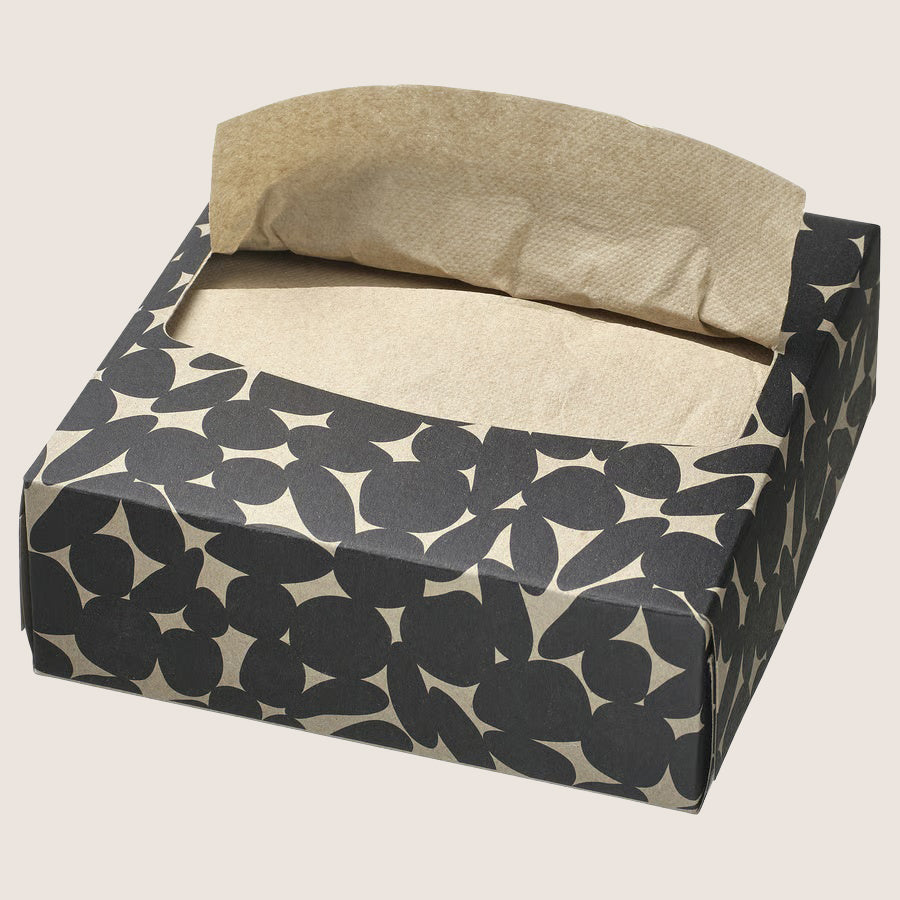 IKEA HAVSKUSE Paper napkin with box, patterned black/white, 32x16 cm, Paper (min. 95% recycled)