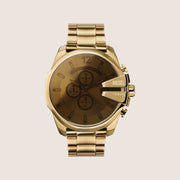 Diesel Mens Mega Chief Chronograph White Dial Gold Steel Bracelet Watch DZ4662