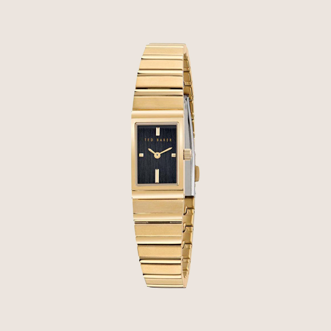 Ted Baker Ladies Lileey Gold Black Rectangle Dial Bracelet Watch BKPLLS503