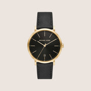 Michael Kors Men's Irving Black Dial Gold Case Black Leather Strap Watch MK8737