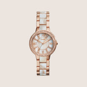 Fossil Women's Virginia Rose Gold Mother-of-Pearl Two-Tone Bracelet Watch ES3716