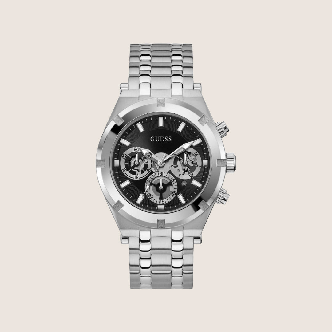 Guess Mens Continental Watch Black, Transparent Dial GW0260G1