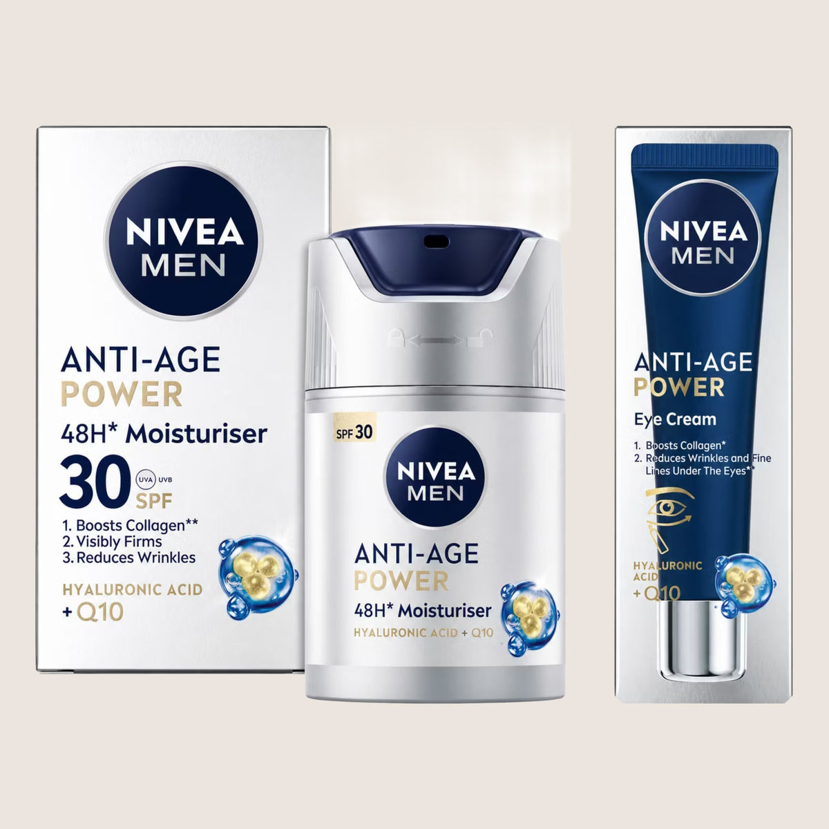 Nivea Men Anti-Age Hyaluron Bundle - Q10 Eye Cream & Day Care SPF30