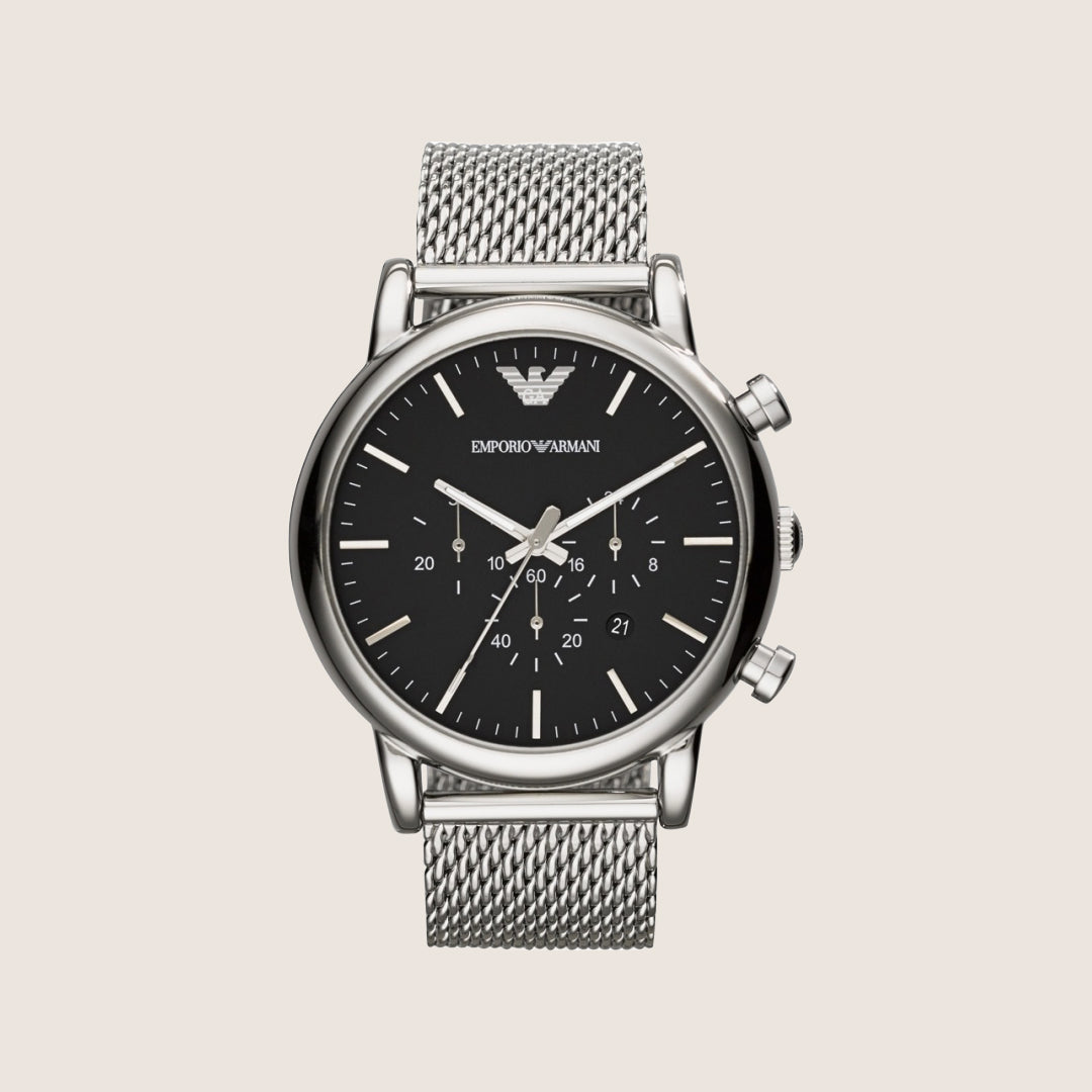 Emporio Armani Men's Classic Chronograph Watch Silver Mesh Bracelet AR1808