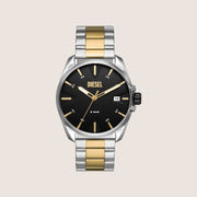 Diesel Mens MS9 Analogue Black Dial Two-Tone Steel Bracelet Watch DZ2196