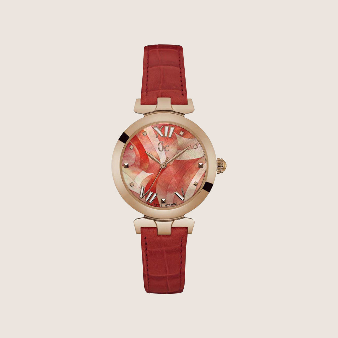 GC Ladies LadyBelle Orange Leather Strap Rose Gold Case Swiss Watch Y20004L3
