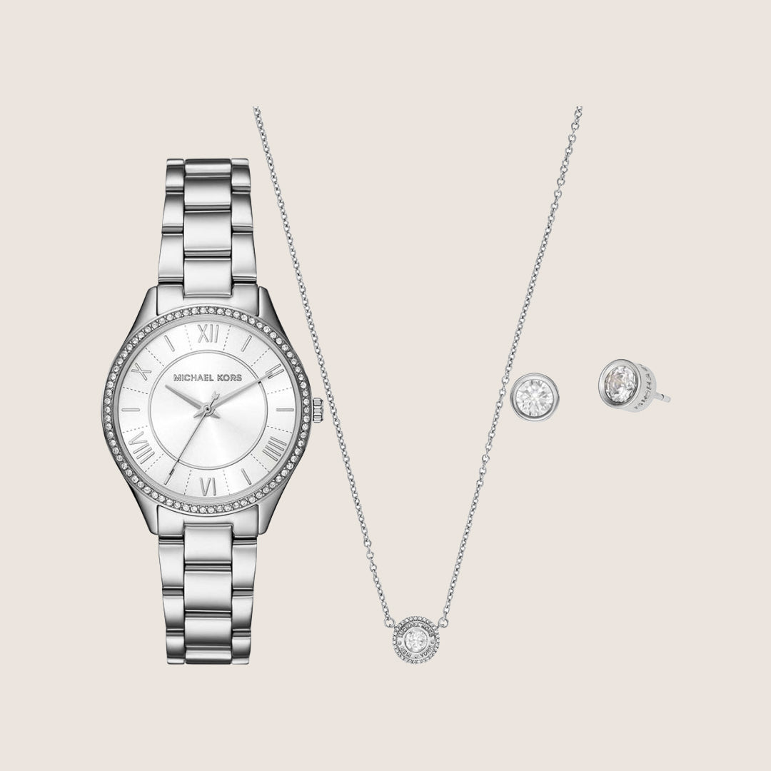 Michael Kors Women's Lauryn Clear Stone-Set White Dial Watch MK4851SET