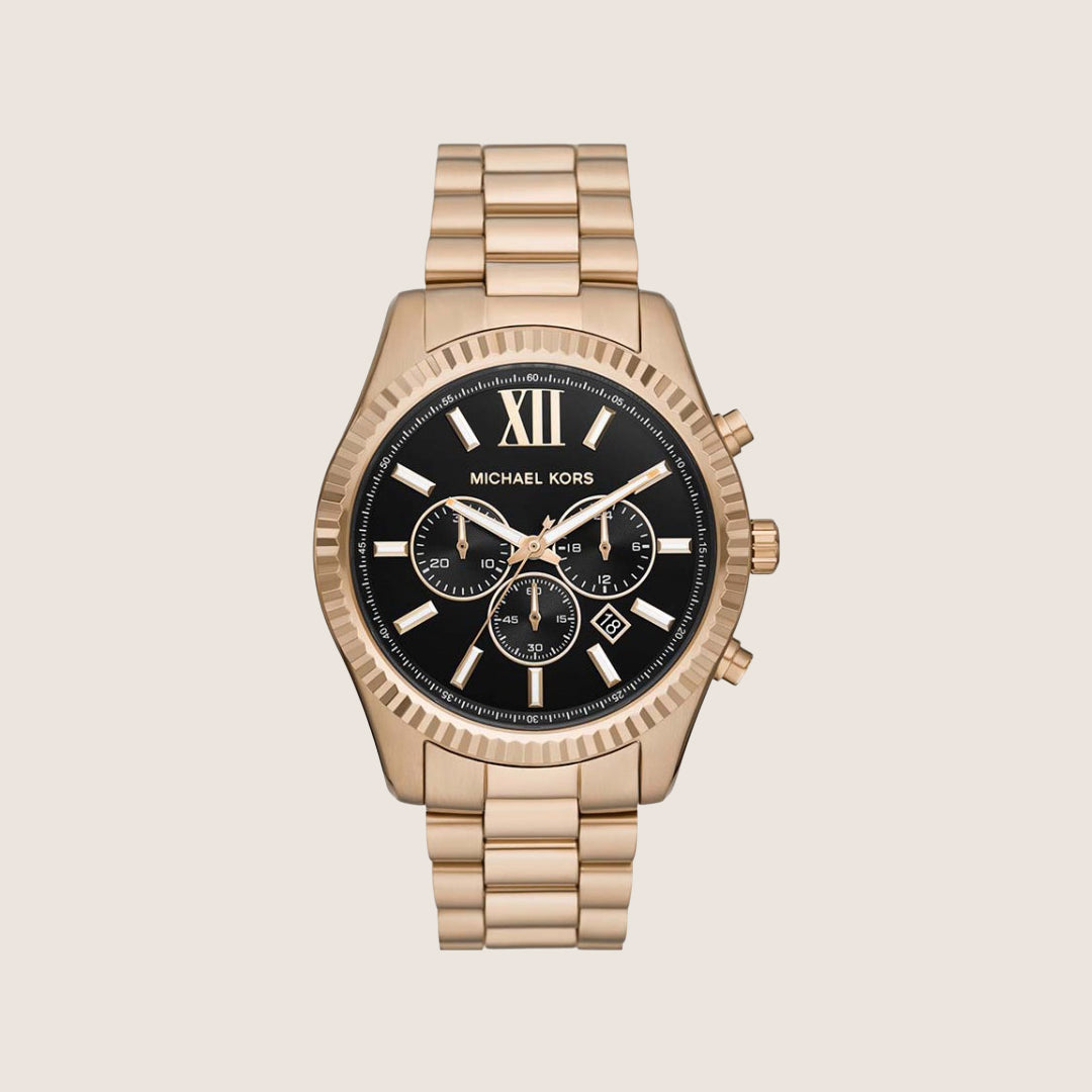 Michael Kors Men's Lexington Chronograph Black Dial Gold Stainless Steel Watch MK9155