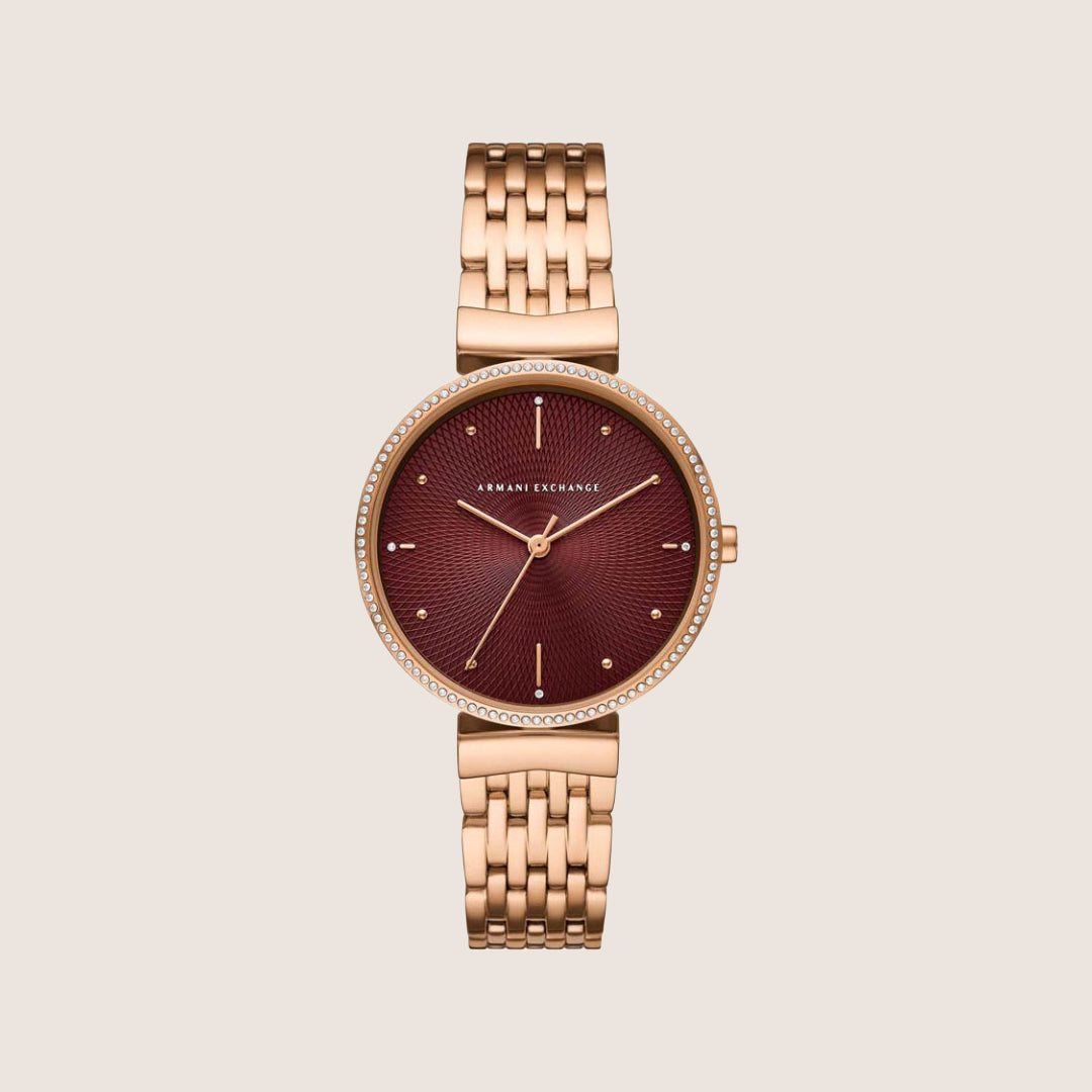 Armani Exchange Women's Dress Watch Rose Gold Red Dial AX5912