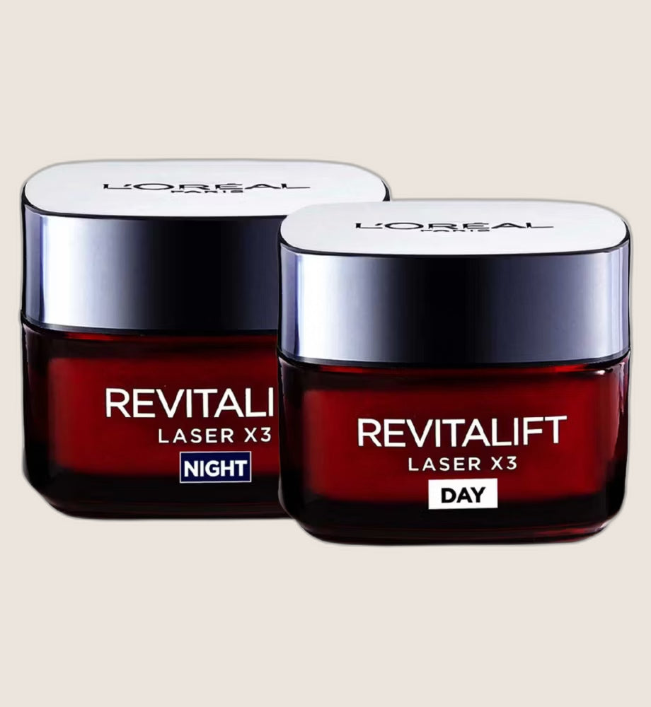 L'Oréal Routine; Age Serum & Cell Renew Midnight Facevitalift Laser Age-Correcting Cream