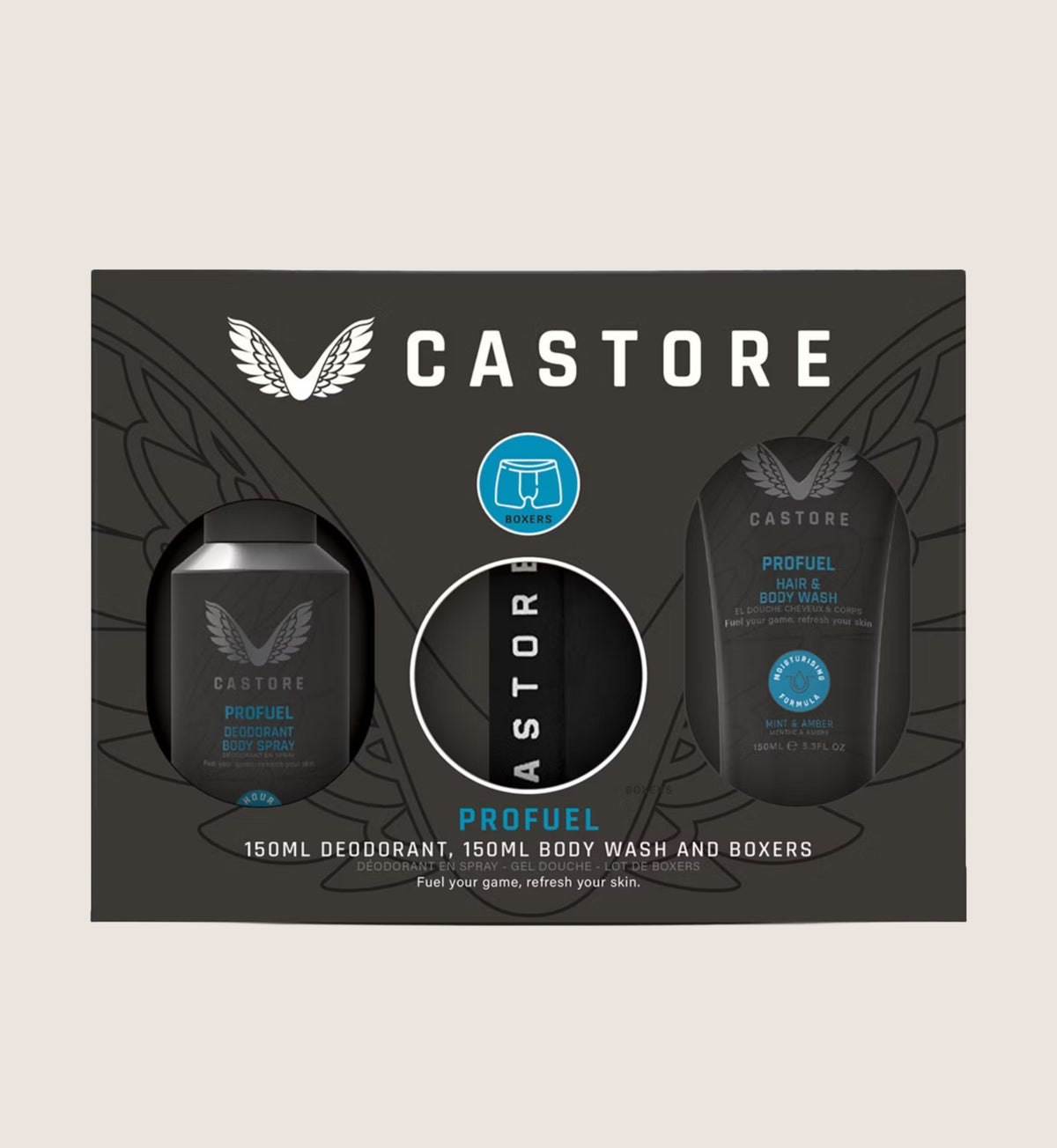 Castore Body Wash, Body Spray & Boxer Set Active Lifestyle Gift Set 150ml + 150ml + boxers